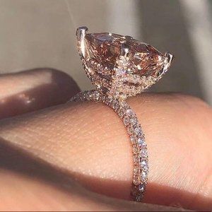 New 18K Rose Gold 6 Carat Round Morganite Ring